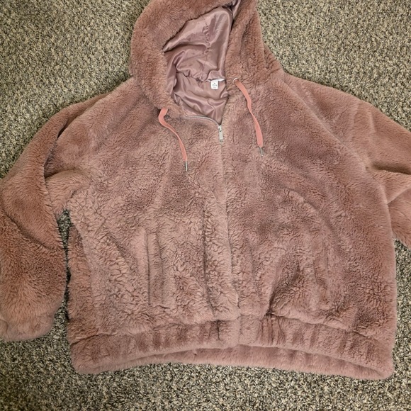 Time and Tru Jackets & Blazers - Time and Tru Womens XL Faux Fur Zip Up Hoodie Mauve Pink Teddy Jacket